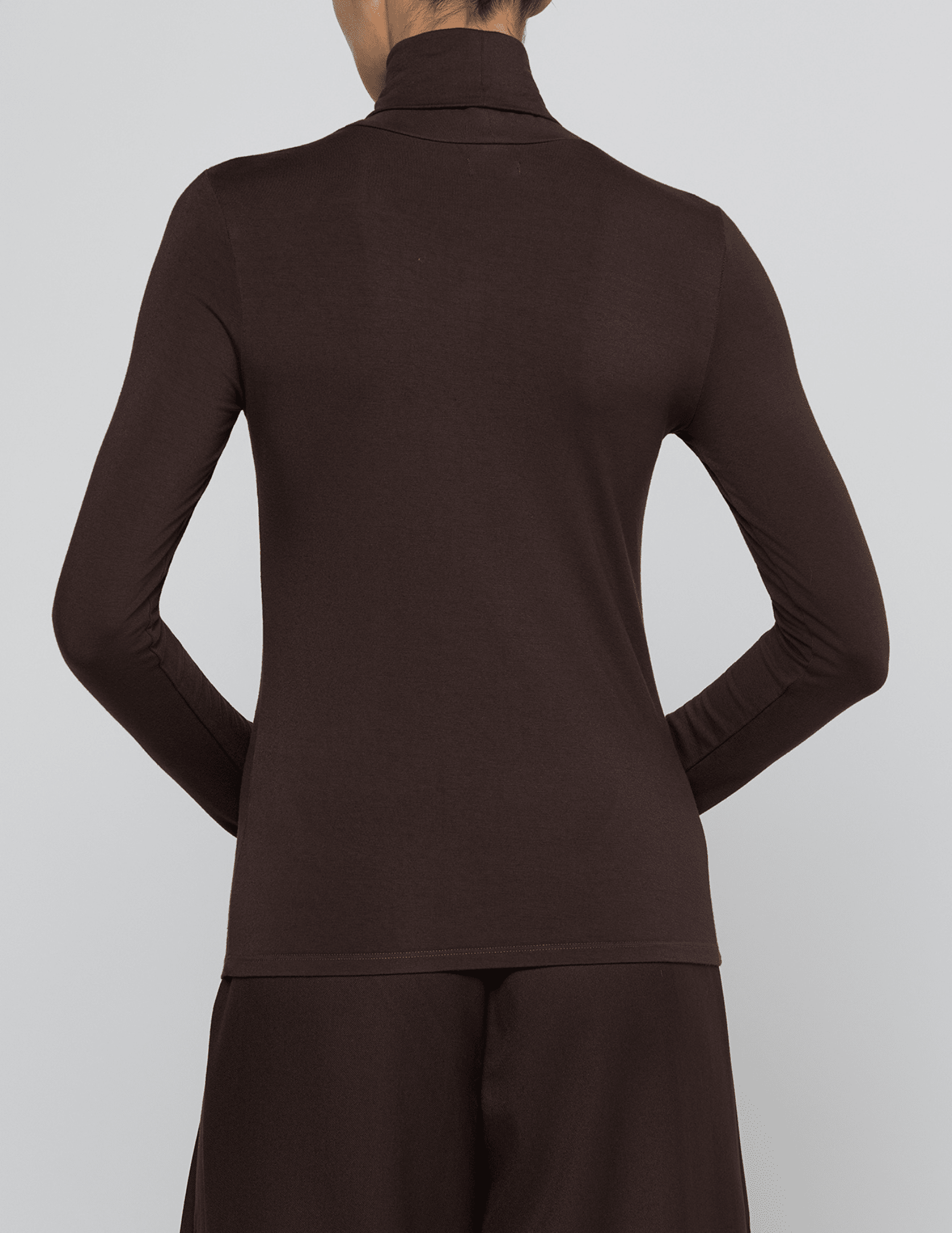 Back view of L'AGENCE Lani Turtleneck Top in Dark Java