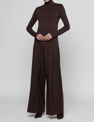 Full body view of L'AGENCE Lani Turtleneck Top in Dark Java