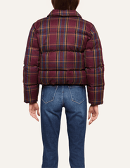 Back view of L'AGENCE Larsa Burgundy Plaid Oversized Puffer Jacket