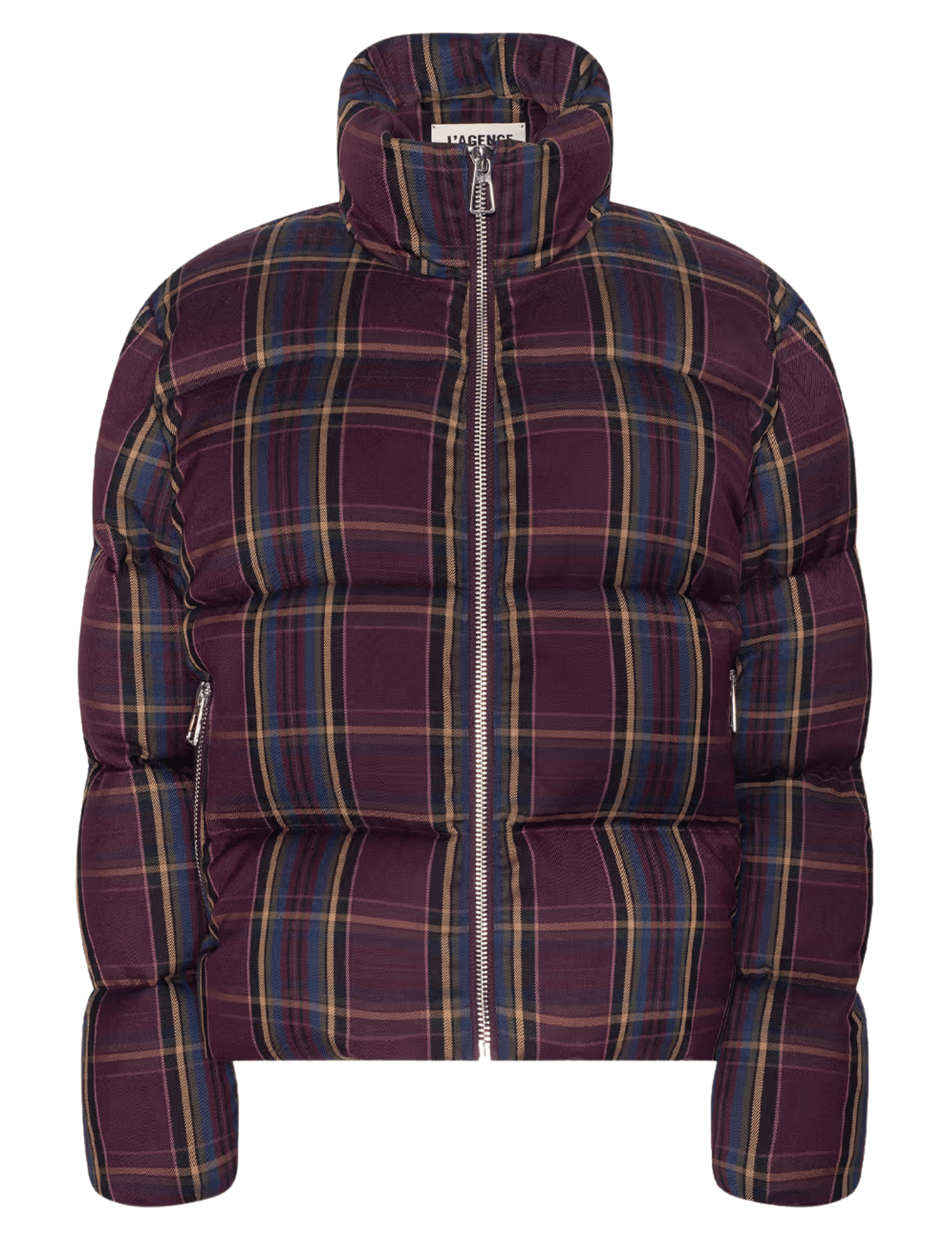L'AGENCE Larsa Burgundy Plaid Oversized Puffer Jacket