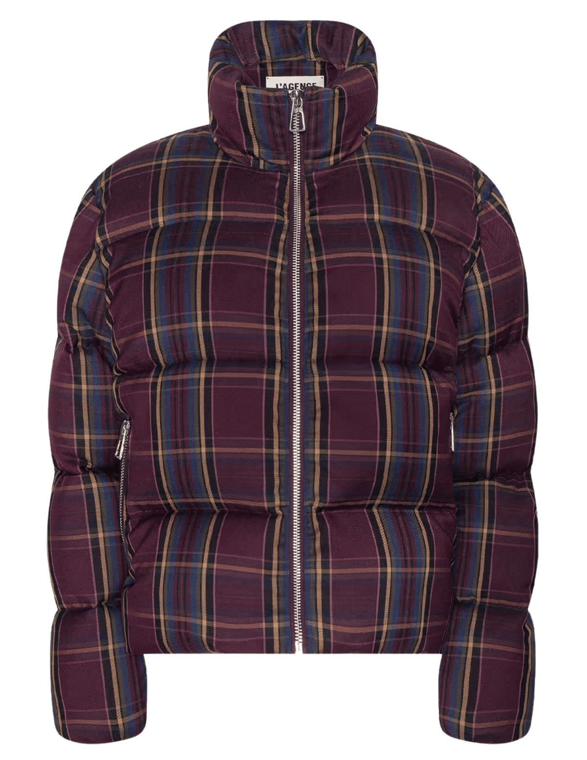 L'AGENCE Larsa Burgundy Plaid Oversized Puffer Jacket