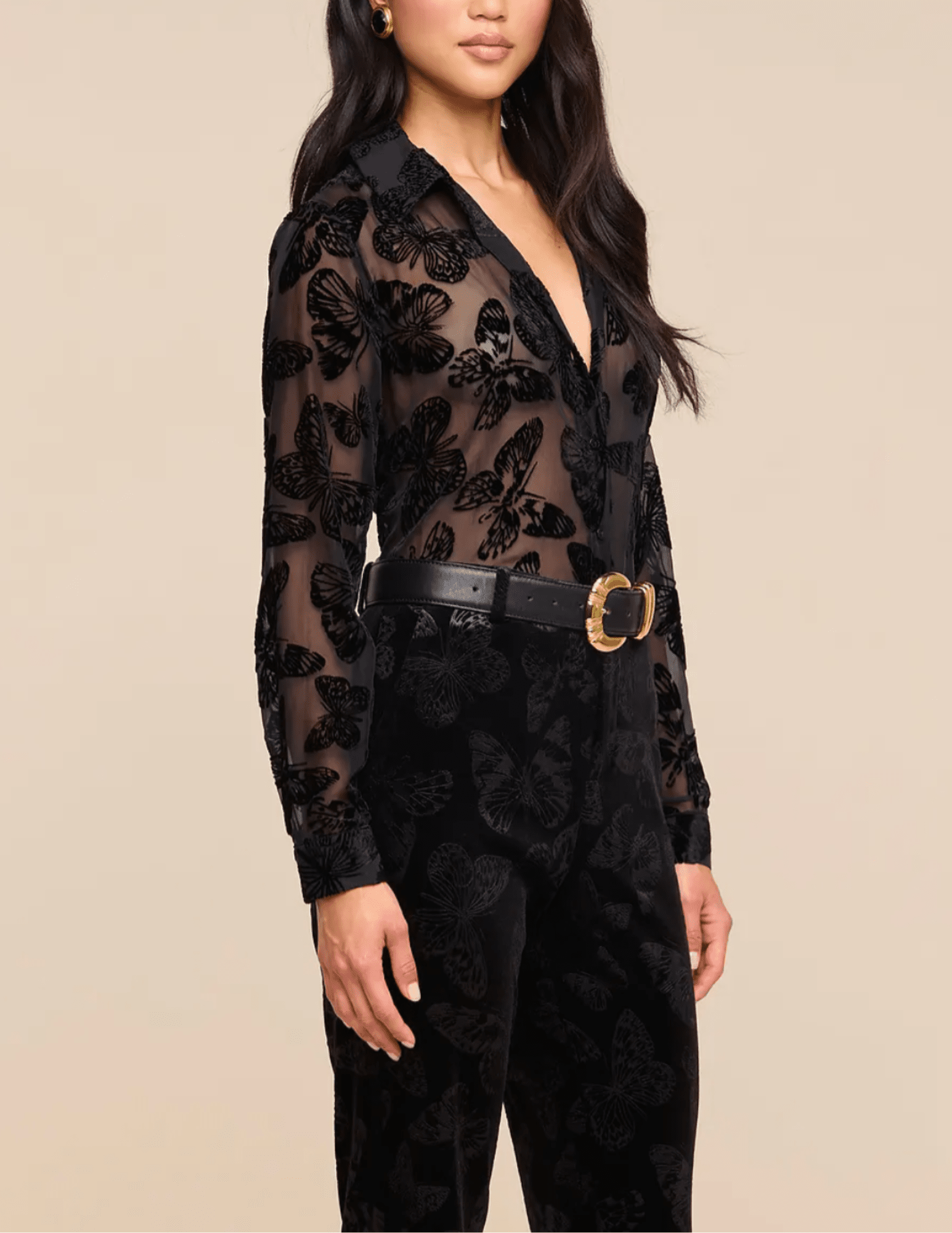 Side view of L’AGENCE Laurent Butterfly Burnout Blouse