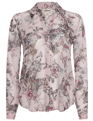 L’AGENCE Laurent long sleeve blouse in light nectar pink butterfly jungle print