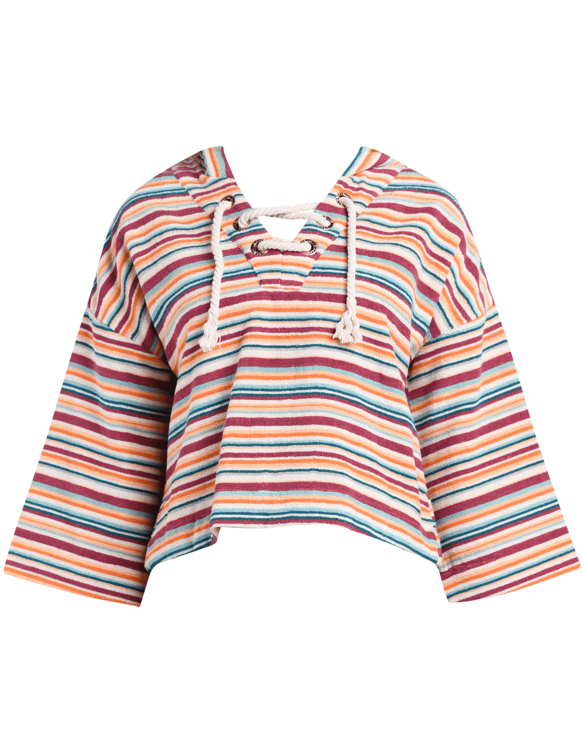 L’AGENCE Lee terry cropped hooded poncho in multicolor watercolor stripe