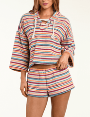 L’AGENCE Lee terry cropped hooded poncho in multicolor watercolor stripe