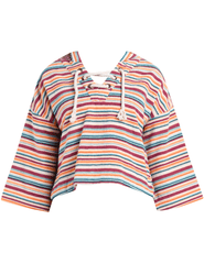 L’AGENCE Lee terry cropped hooded poncho in multicolor watercolor stripe