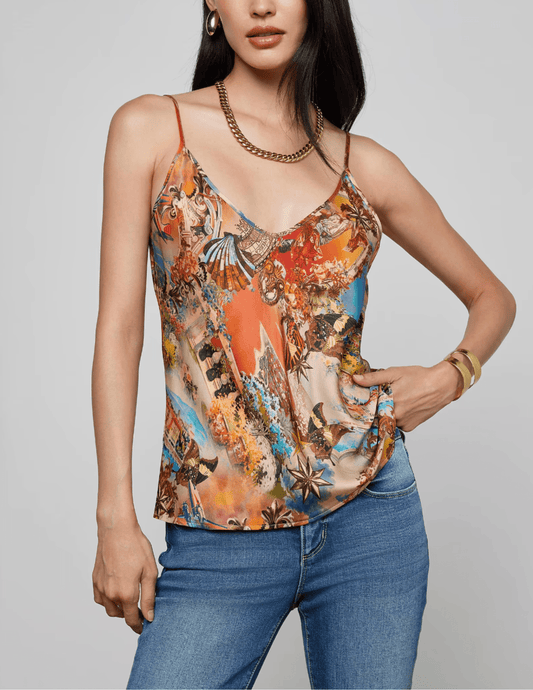 Front view of L’AGENCE Lexi V-neck camisole in multi collage