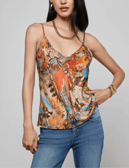 Front view of L’AGENCE Lexi V-neck camisole in multi collage