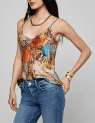 Side view of L’AGENCE Lexi V-neck camisole in multi collage