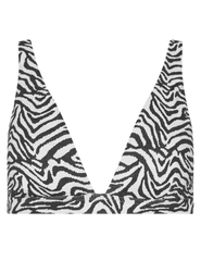 L'AGENCE Lexie Triangle Bikini Top in Black White Zebra with plunging neckline and wide straps.