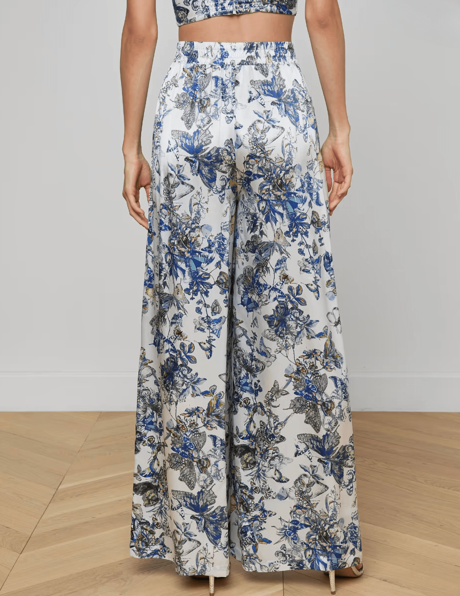 L’AGENCE Lillian silk wide leg pants butterfly print back view