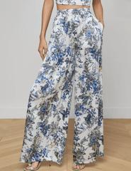 L’AGENCE Lillian silk wide leg pants butterfly print front view
