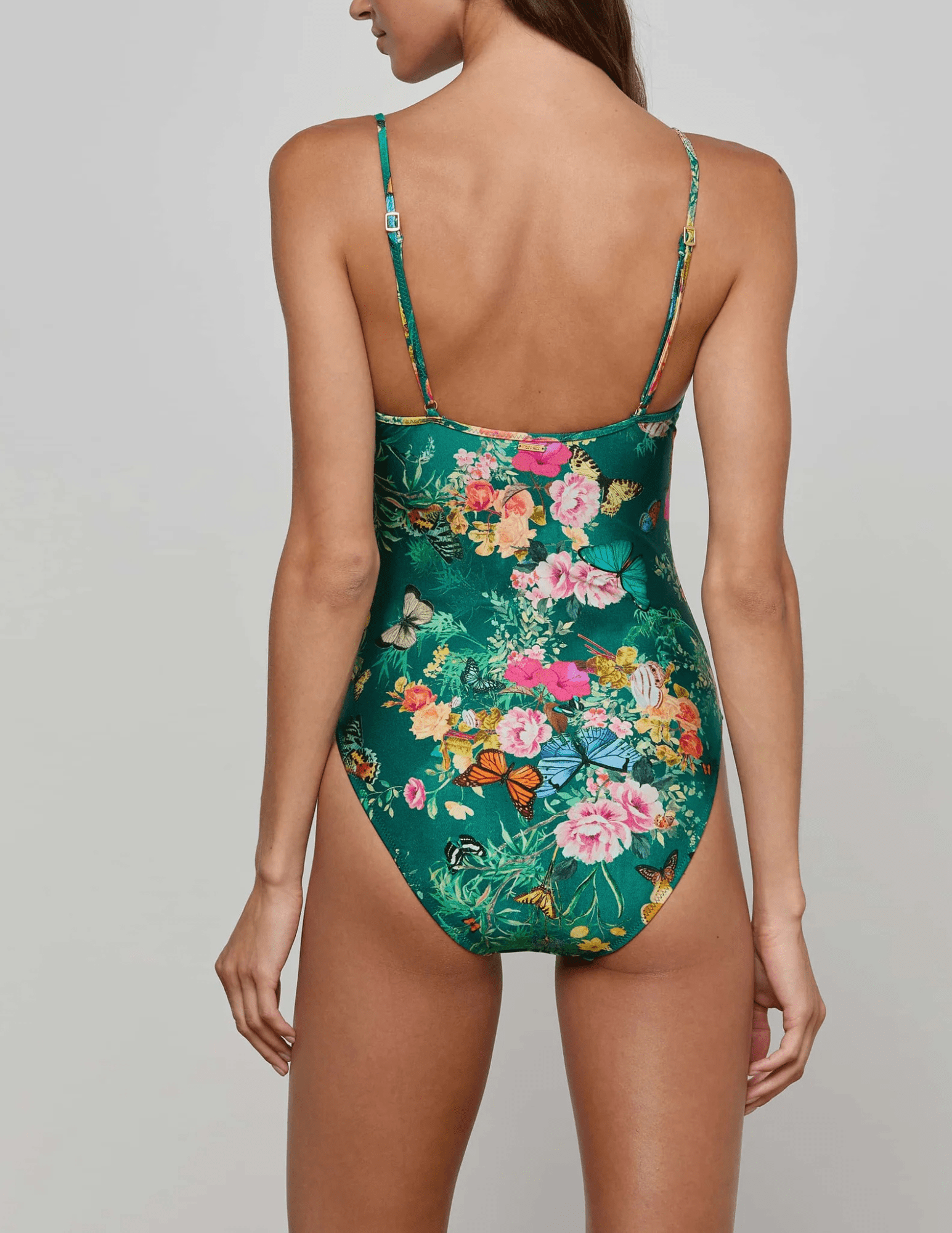 Back view of L’AGENCE Lilou V-Wire Swimsuit with adjustable straps