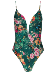 L’AGENCE Lilou V-Wire One Piece Swimsuit in green butterfly print