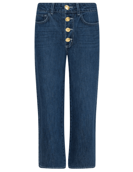L’AGENCE Liora High Rise Cropped Jeans in Rampart front view with gold buttons