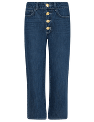 L’AGENCE Liora High Rise Cropped Jeans in Rampart front view with gold buttons