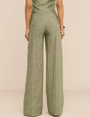 Back view of L'AGENCE Livvy Straight Leg Trouser in Olive Green Pinstripe