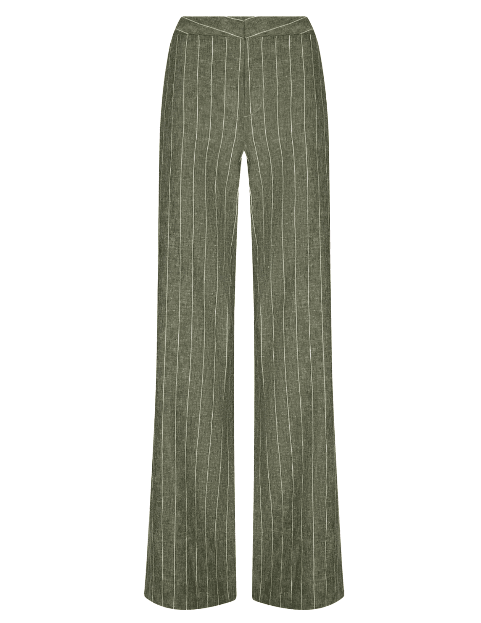 L'AGENCE Livvy Straight Leg Trouser in Olive Green Pinstripe