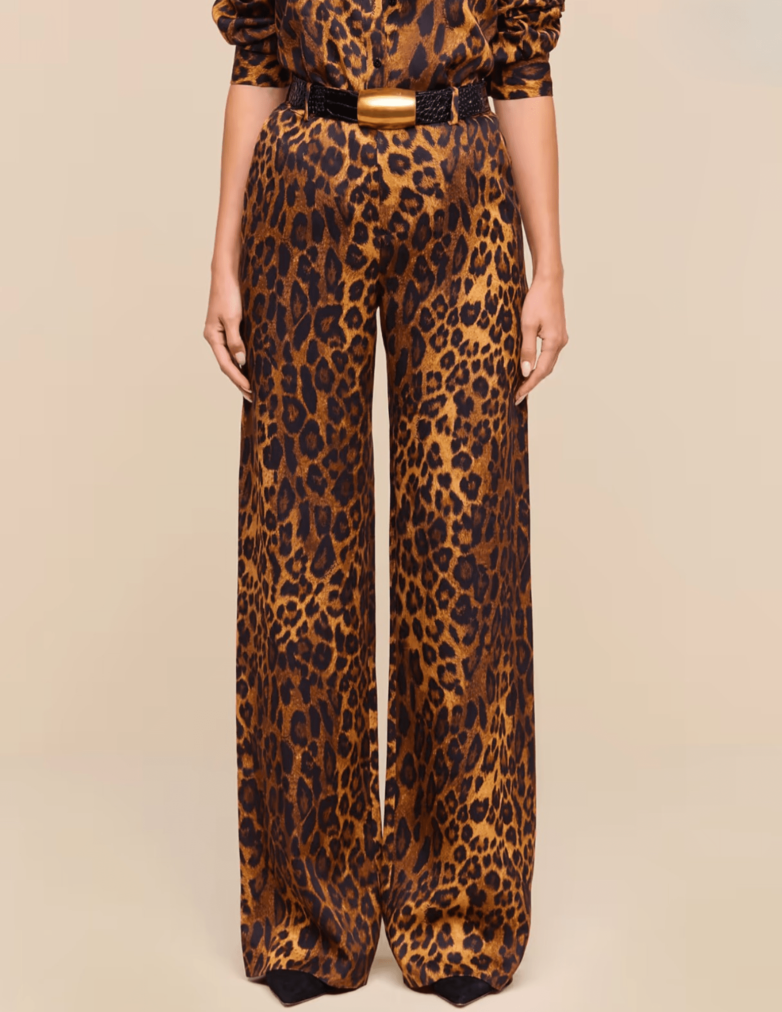 Front view of L’AGENCE Livvy Javan Leopard Straight Leg Trouser