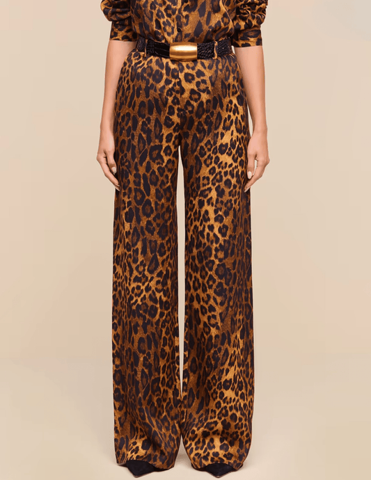 Front view of L’AGENCE Livvy Javan Leopard Straight Leg Trouser