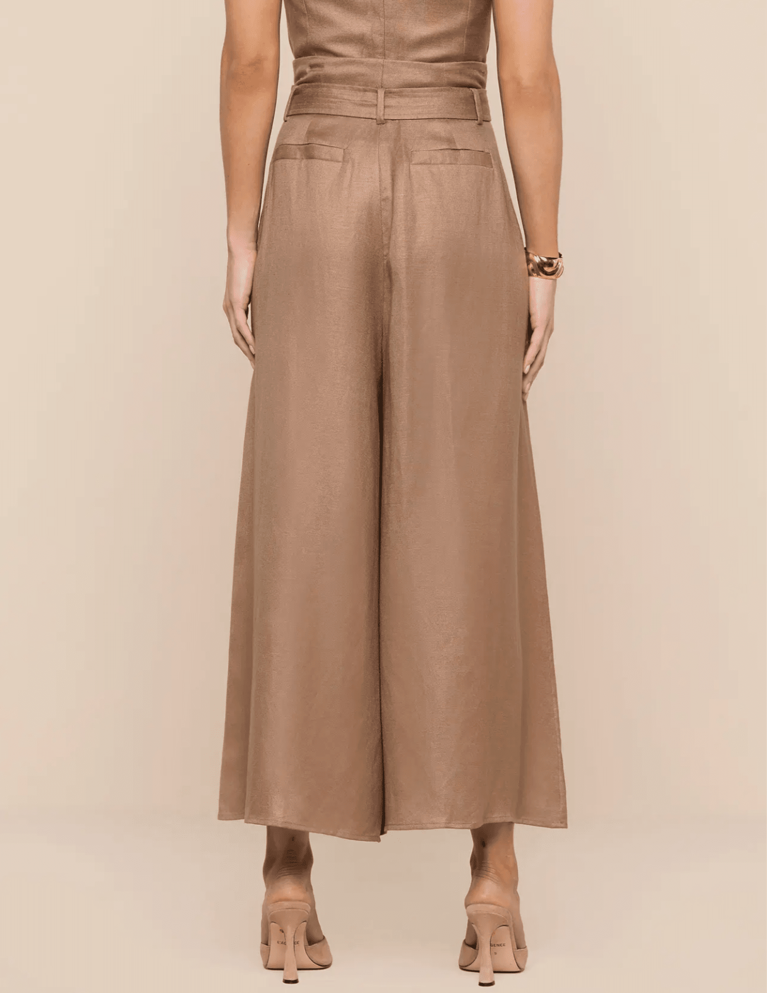 L’AGENCE Lowen linen paperbag cropped pants barley back view