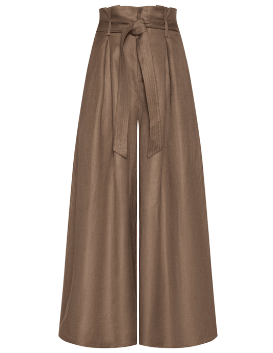 L’AGENCE Lowen linen paperbag cropped pants barley