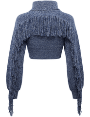 Back view of Maddison Fringe Sweater showing cropped silhouette