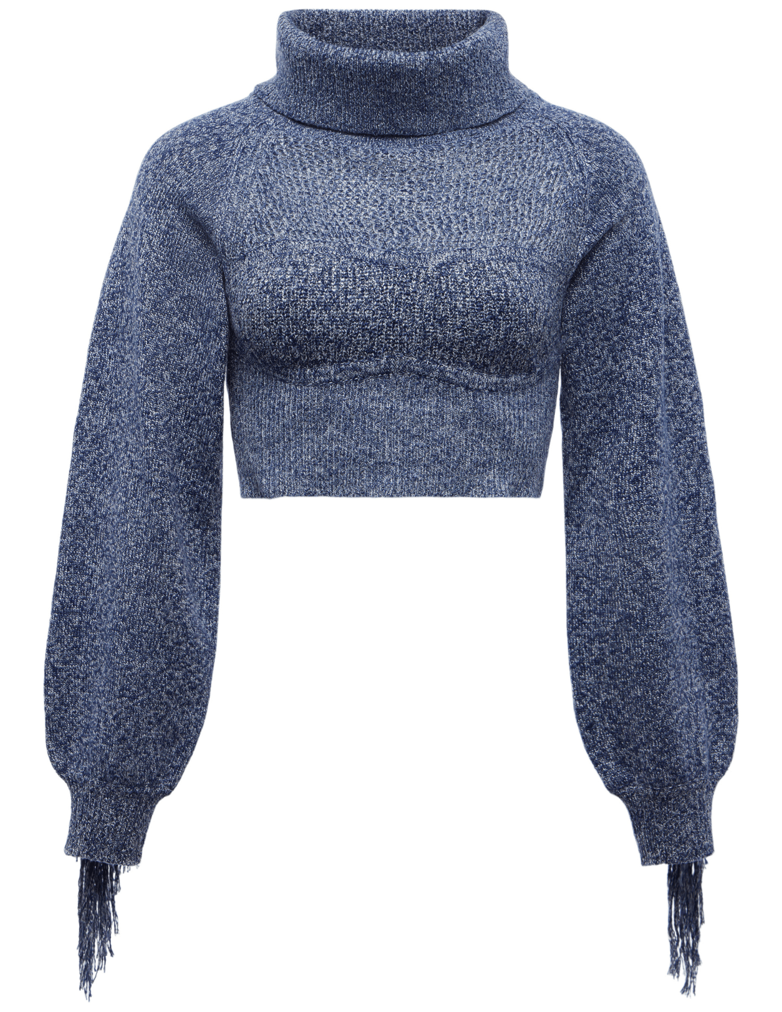 L’AGENCE Maddison Fringe Turtleneck Sweater in Denim Blue