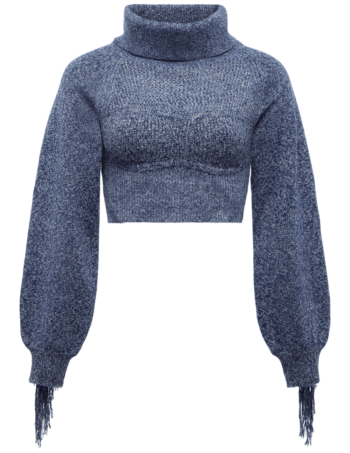 L’AGENCE Maddison Fringe Turtleneck Sweater in Denim Blue
