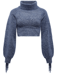 L’AGENCE Maddison Fringe Turtleneck Sweater in Denim Blue