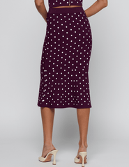 Back view of L'AGENCE Mae polka dot knit midi skirt.