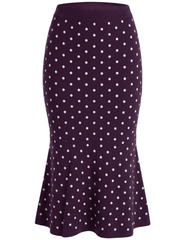 L'AGENCE Mae Knit Flare Skirt in Plum Ivory Polka Dot.