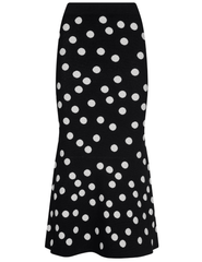 L'Agence Mae knit midi skirt in black ecru polka dot