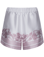 L'AGENCE Maela pull on shorts in mauve leopard scarf print