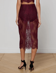 L’AGENCE Makena lace pencil skirt in dark port floral Chantilly lace back view