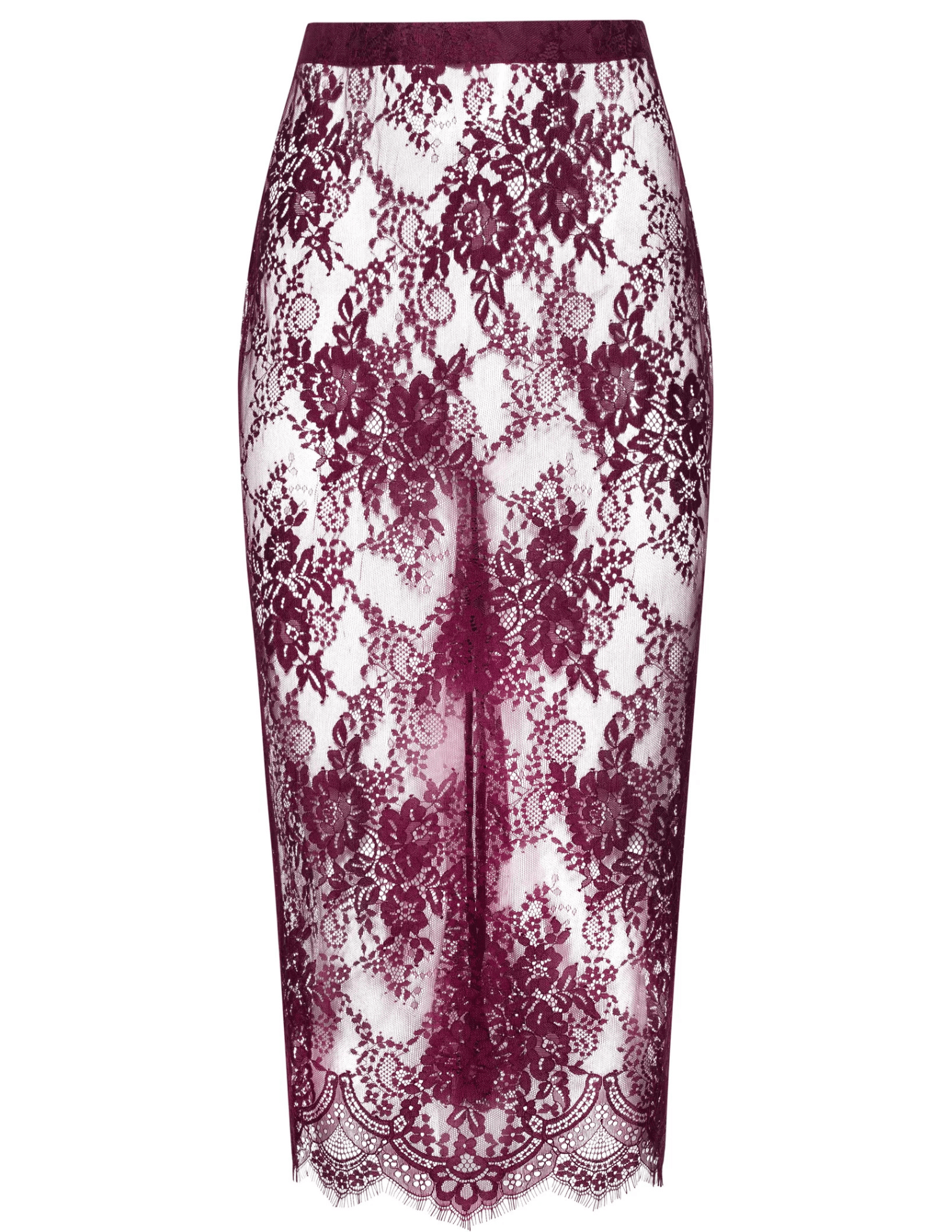 L’AGENCE Makena lace pencil skirt in dark port floral Chantilly lace