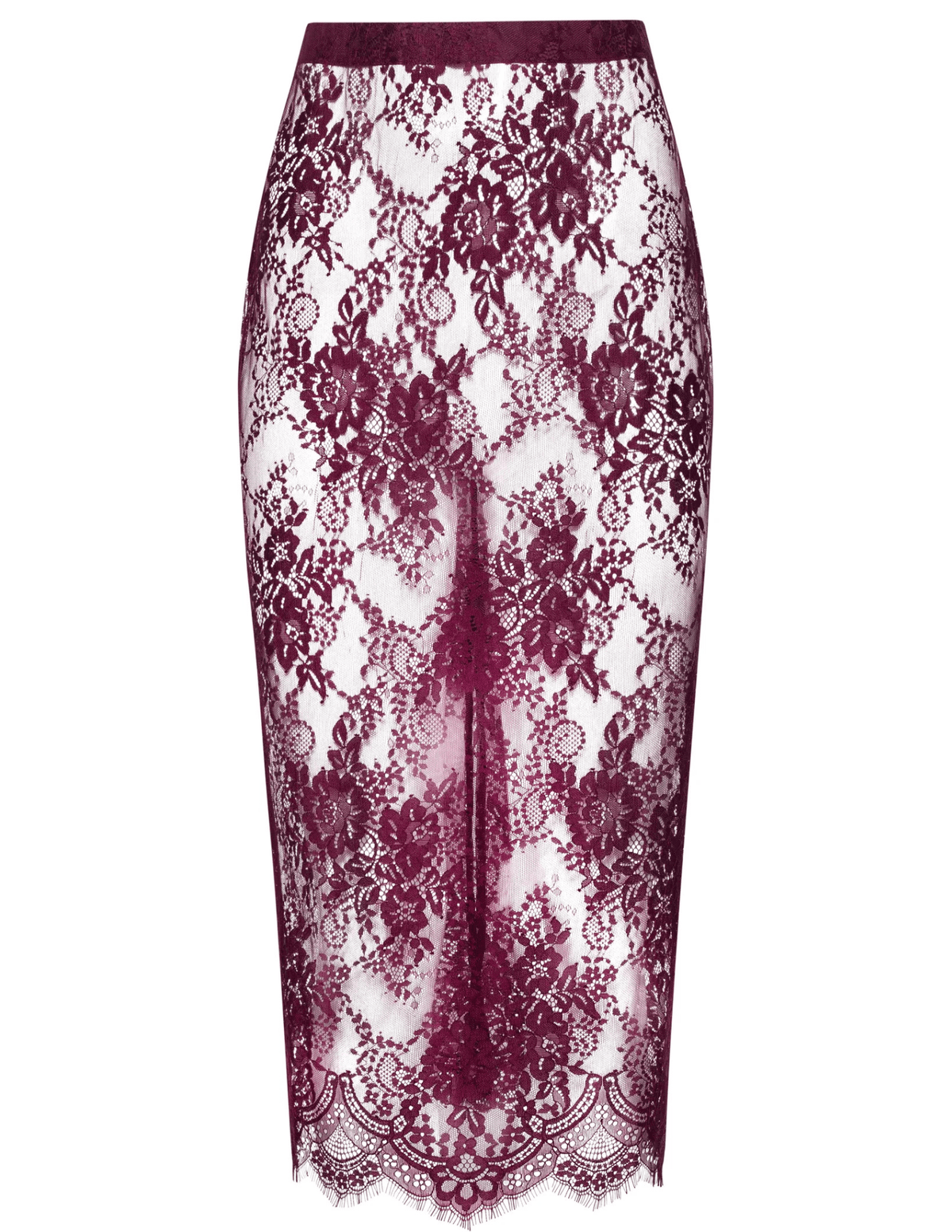 L’AGENCE Makena lace pencil skirt in dark port floral Chantilly lace