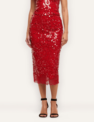 L'Agence - PRE-ORDER-L’AGENCE Makena Sequin Pencil Skirt in Red Sequin - Buy Online