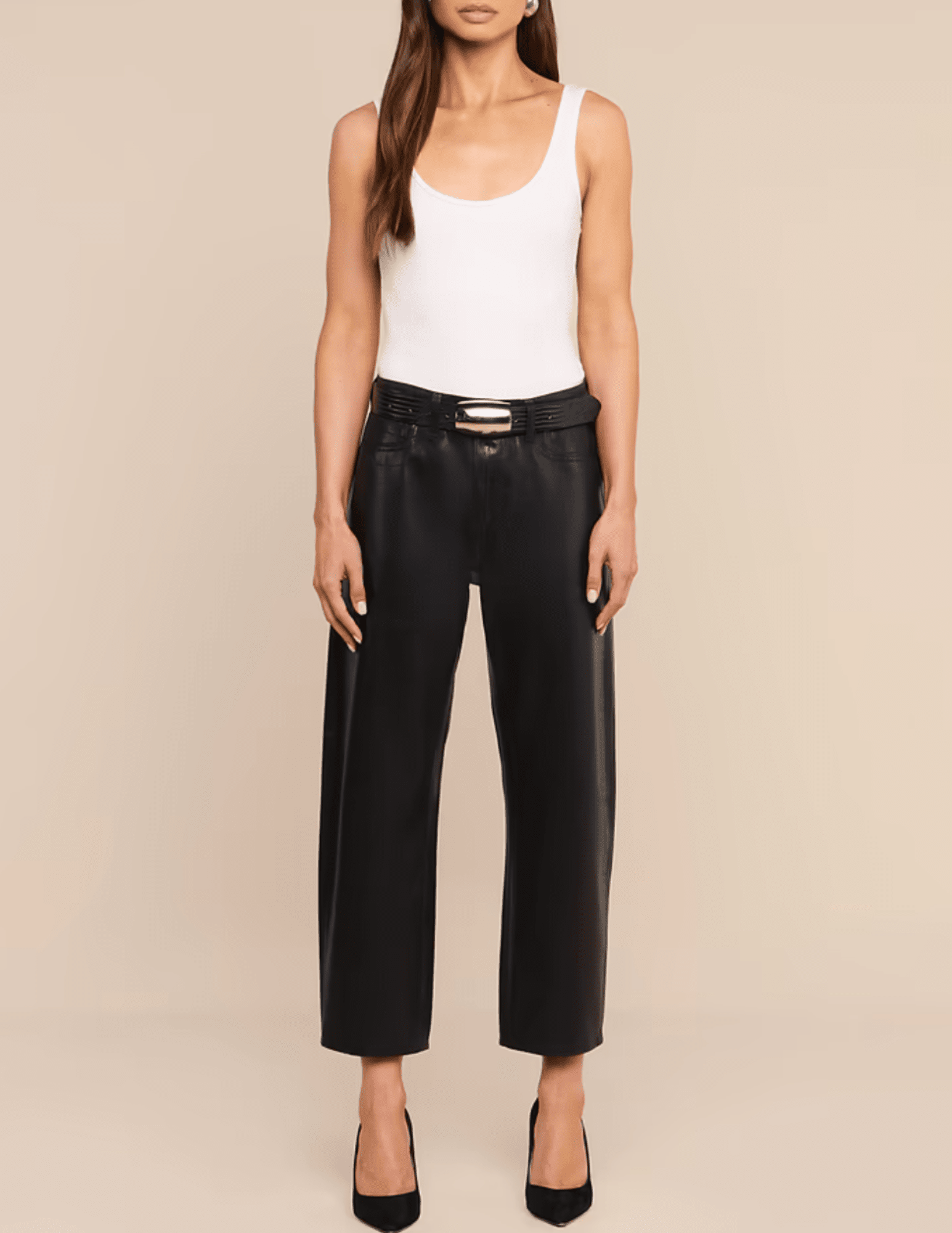 Full body view of L'AGENCE Mallis High Rise Bow-Leg Jean Noir