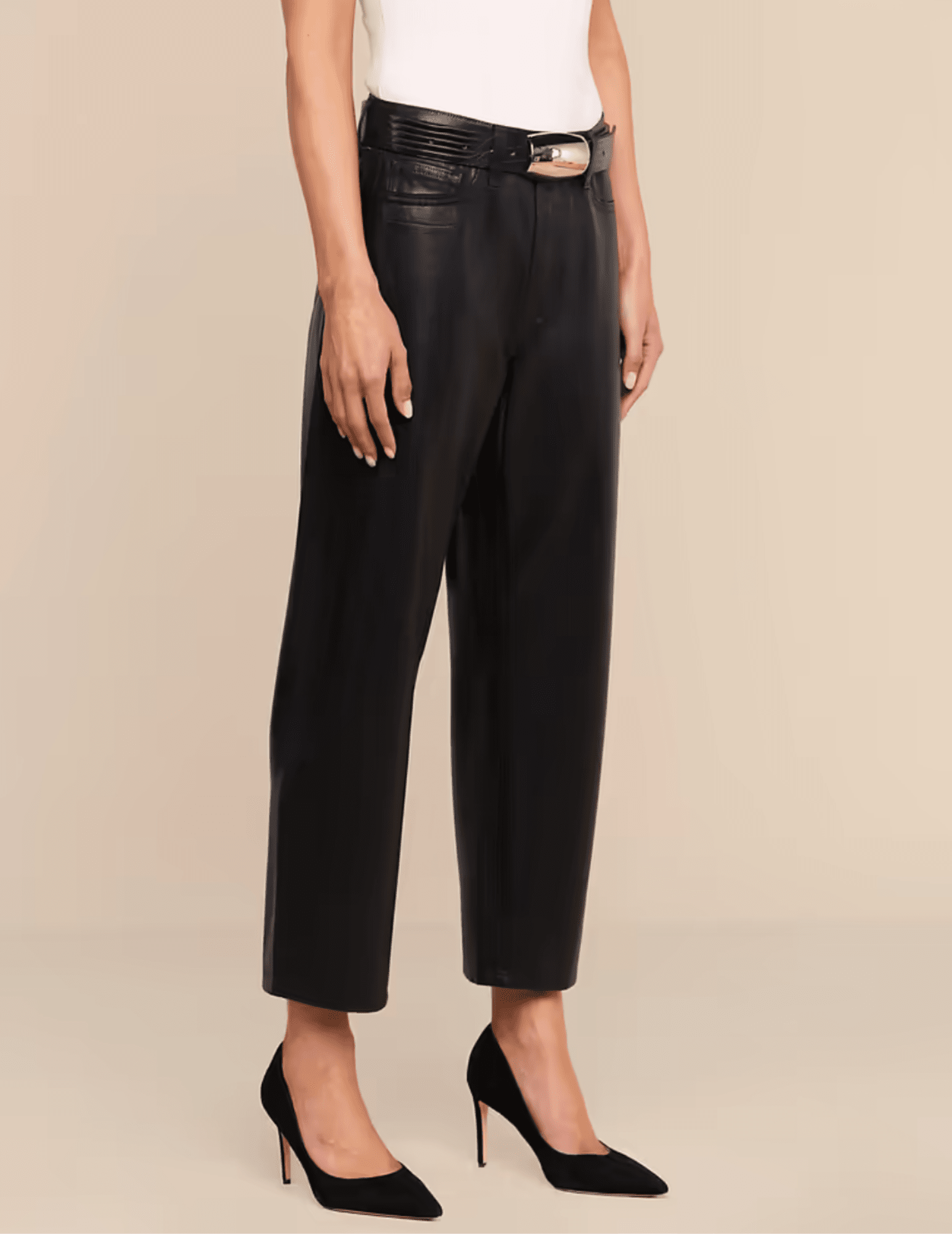 Side view of L'AGENCE Mallis High Rise Bow-Leg Jean Noir