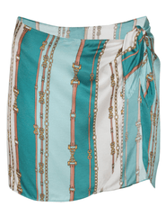 Front view of L’AGENCE Marceline Short Pareo in Light Sage Belt Stripe