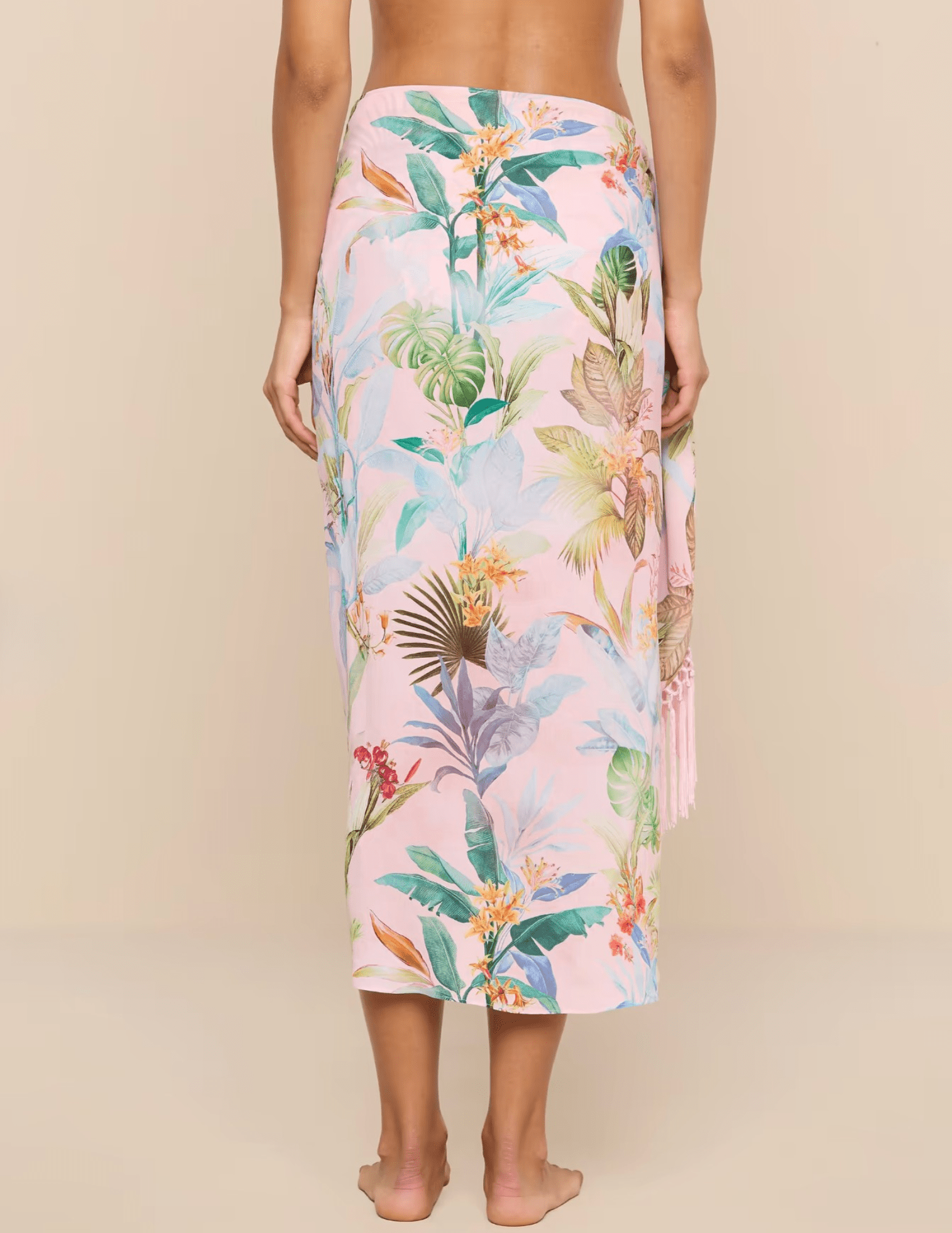 L'Agence - PRE-ORDER-L'AGENCE Marena Fringe Tassel Sarong in Pink Multi Colorful Palm - Buy Online