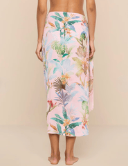 L'Agence - PRE-ORDER-L'AGENCE Marena Fringe Tassel Sarong in Pink Multi Colorful Palm - Buy Online
