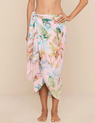 L'Agence - PRE-ORDER-L'AGENCE Marena Fringe Tassel Sarong in Pink Multi Colorful Palm - Buy Online