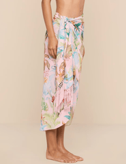 L'Agence - PRE-ORDER-L'AGENCE Marena Fringe Tassel Sarong in Pink Multi Colorful Palm - Buy Online