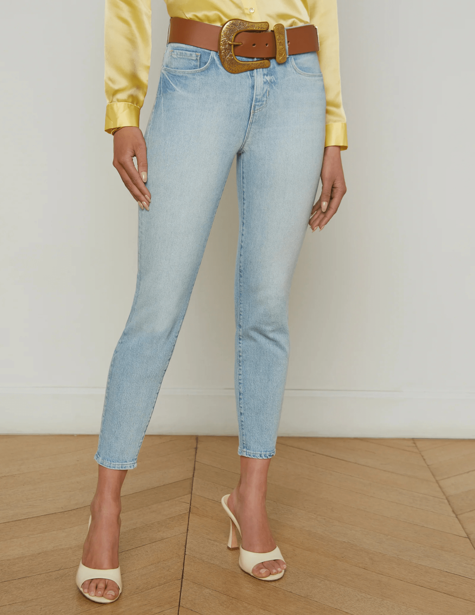 L'AGENCE Margot high rise skinny jeans in Porter wash, sleek women’s denim with a sculpted fit and classic five-pocket design front model view