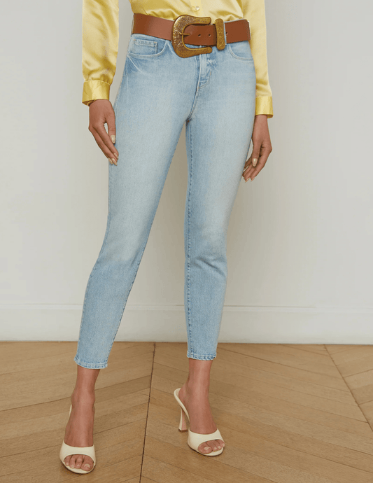 L'AGENCE Margot high rise skinny jeans in Porter wash, sleek women’s denim with a sculpted fit and classic five-pocket design front model view