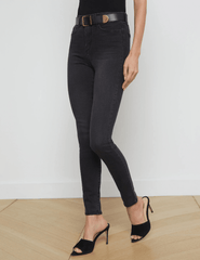Side view of L’Agence Marguerite High-Rise Skinny Jeans Dark Graphite – high rise, ankle-length designer skinny jeans