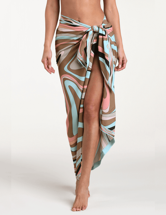 Front view of LAGENCE Maribel pareo abstract swirl print