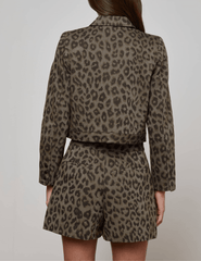 L’AGENCE Marla Cropped Cotton Jacket in Tan Multi Leopard – back view
